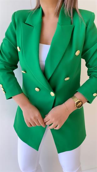 Fleto Cep Gold Düğmeli Blazer Ceket Yeşil