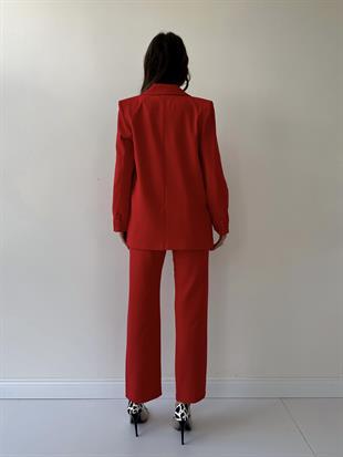 Helena Atlas Ceket Yelek Pantolon Takım Kırmızı