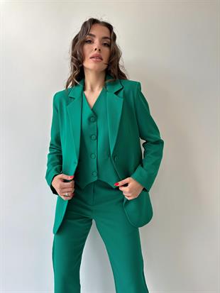 Helena Atlas Ceket Yelek Pantolon Takım Yeşil