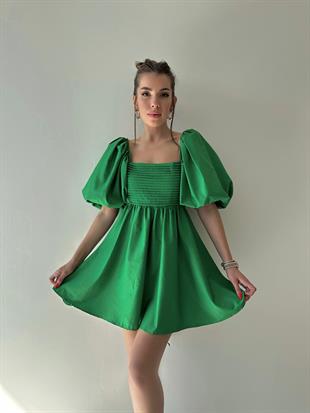 Kısa Sırt Dekolteli Adele Prenses Elbise Yeşil