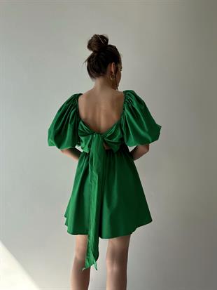 Kısa Sırt Dekolteli Adele Prenses Elbise Yeşil