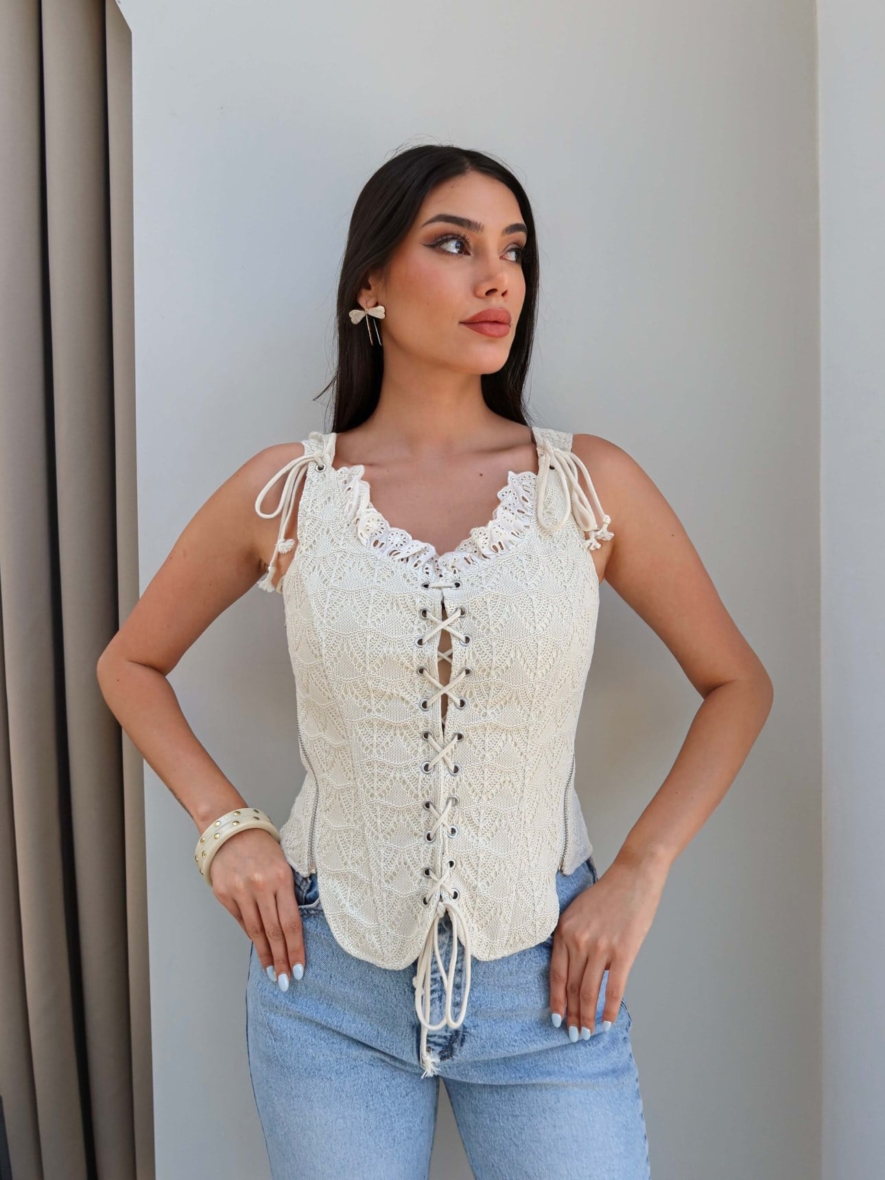 Bağcık Detaylı Örgü Bluz