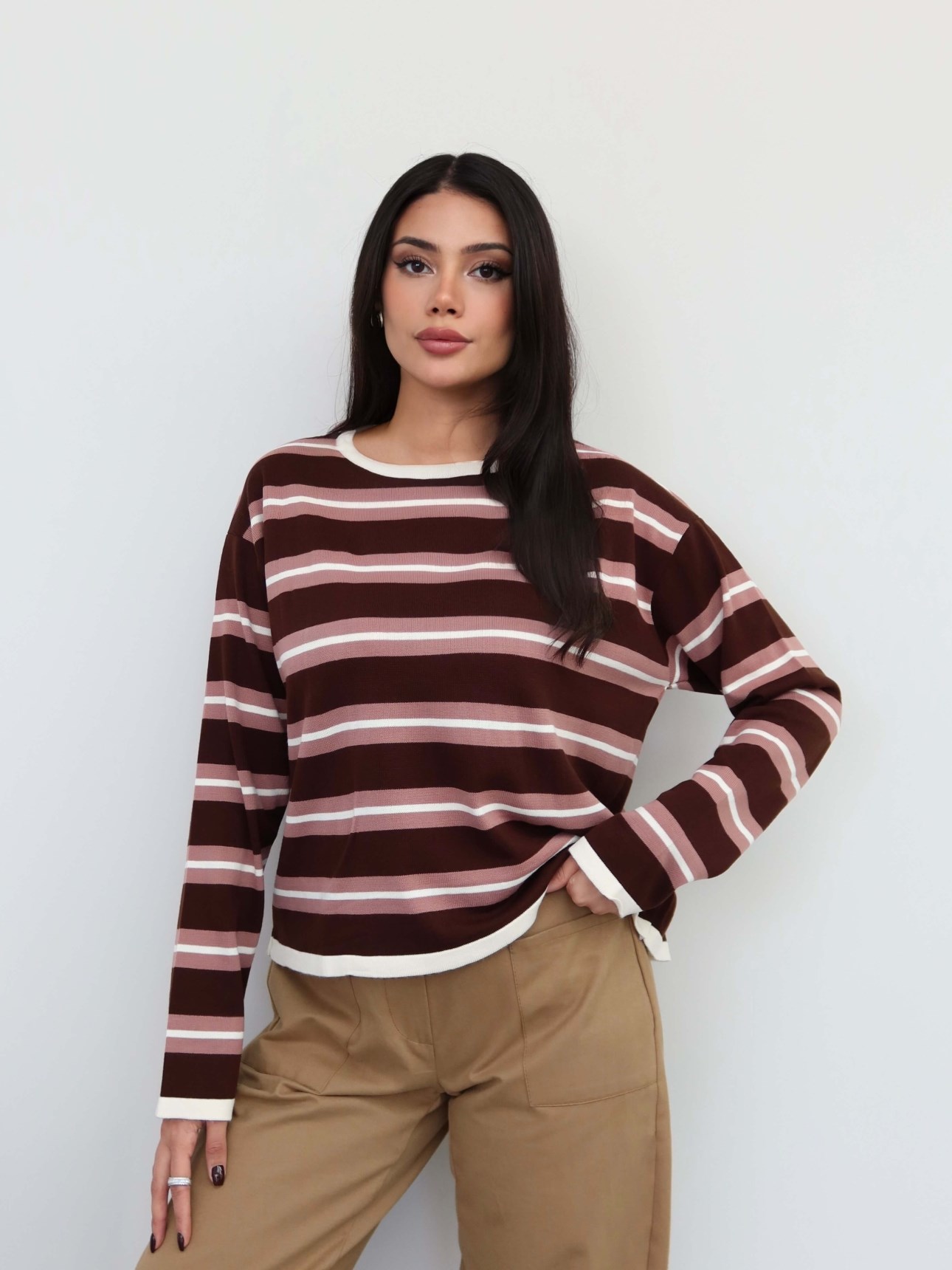 Bisiklet Yaka Oversize Triko Bluz