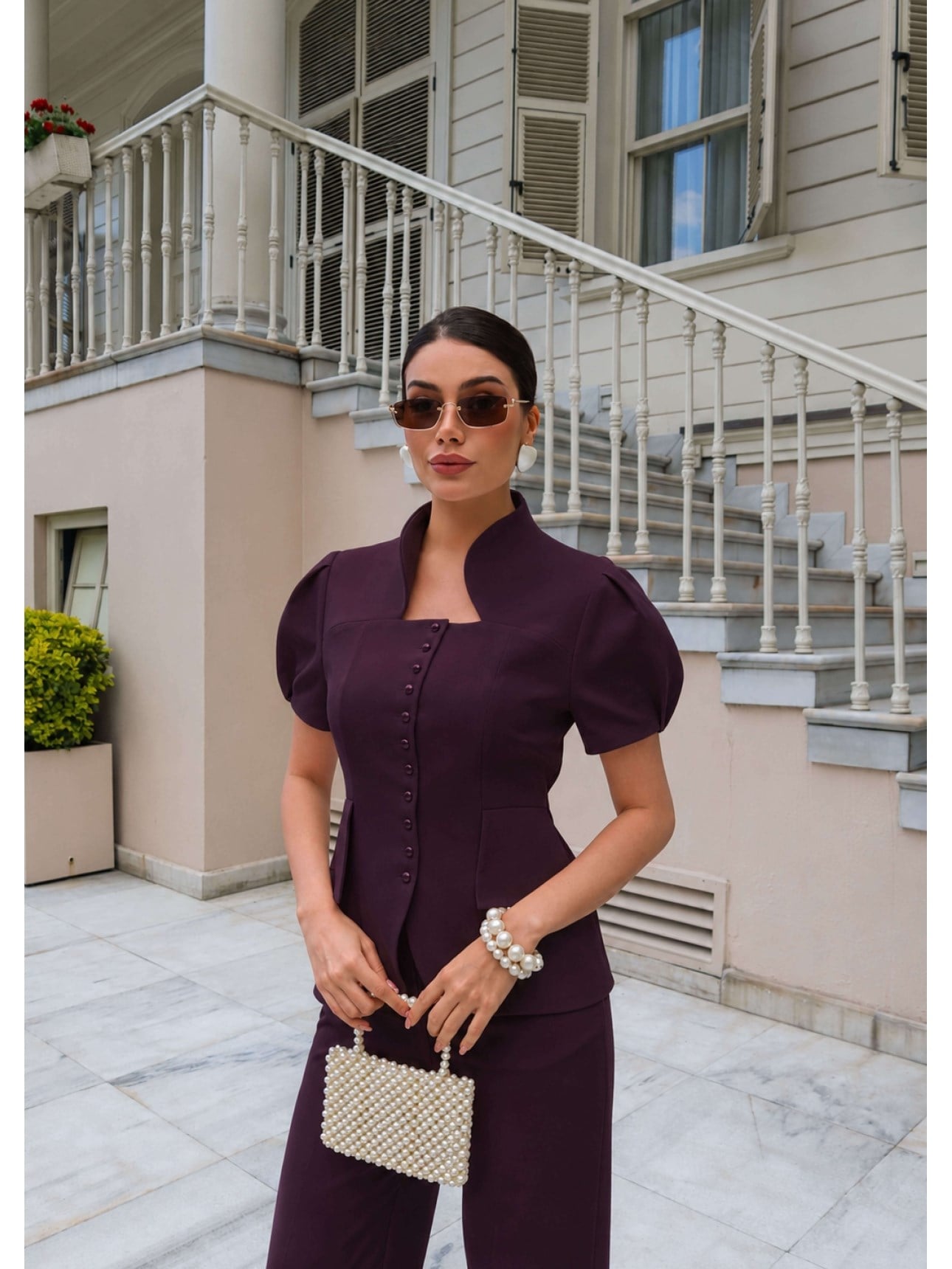 EH Collection Dik Yaka İnci Düğmeli Takım