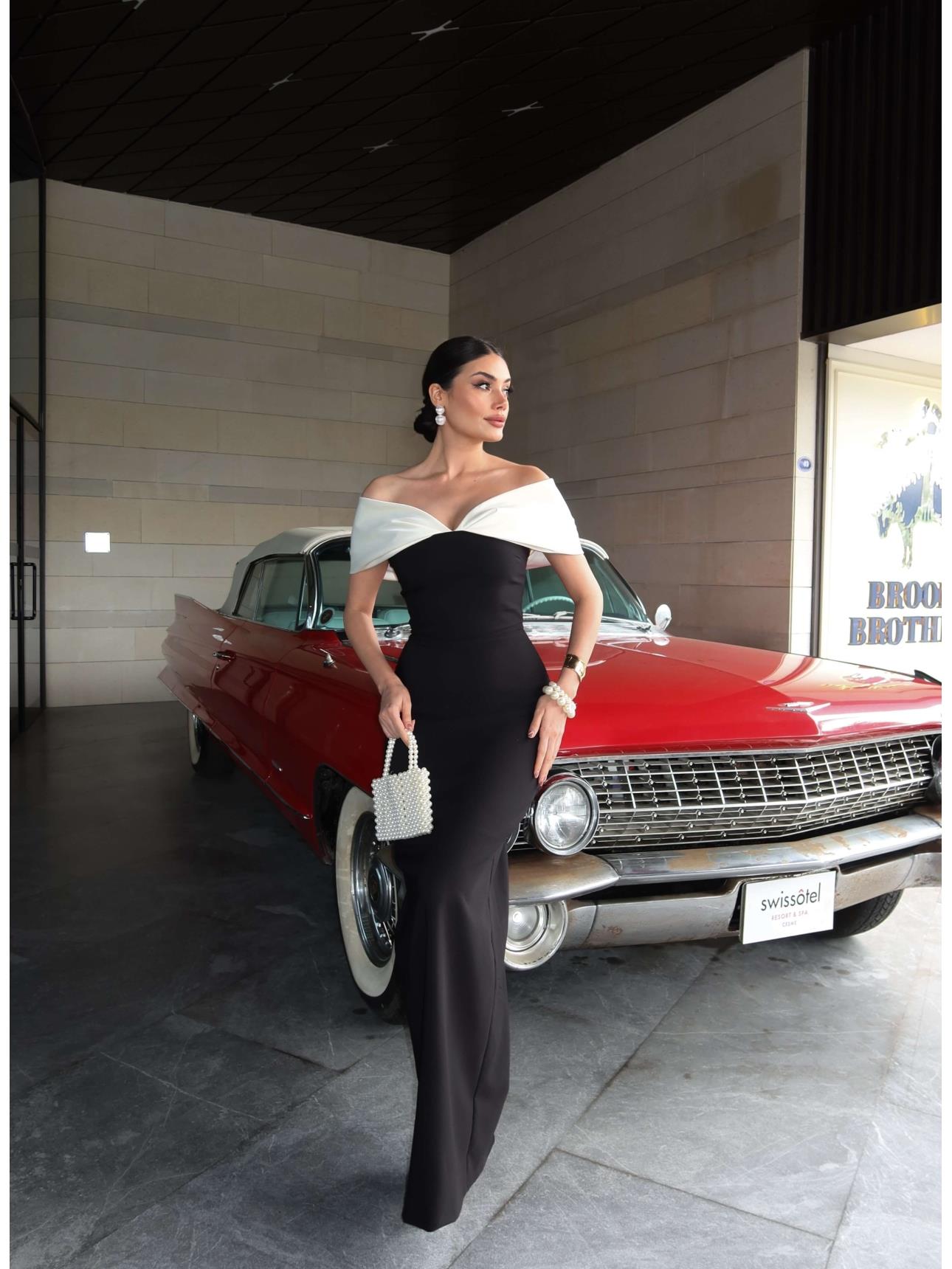 EH Collection Kontrast Saten Yaka Abiye Elbise