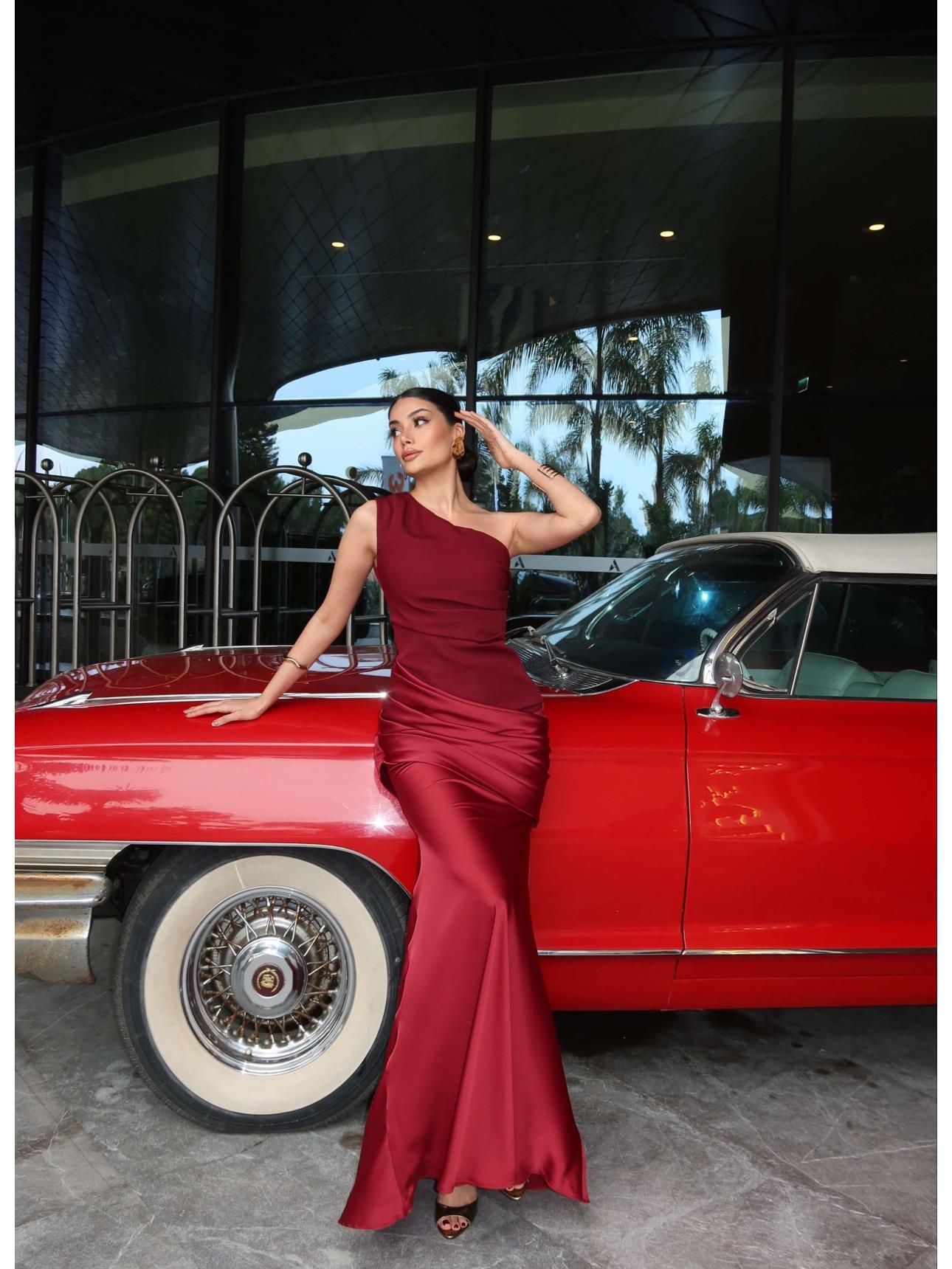 EH Collection Tek Omuz Balık Abiye Elbise