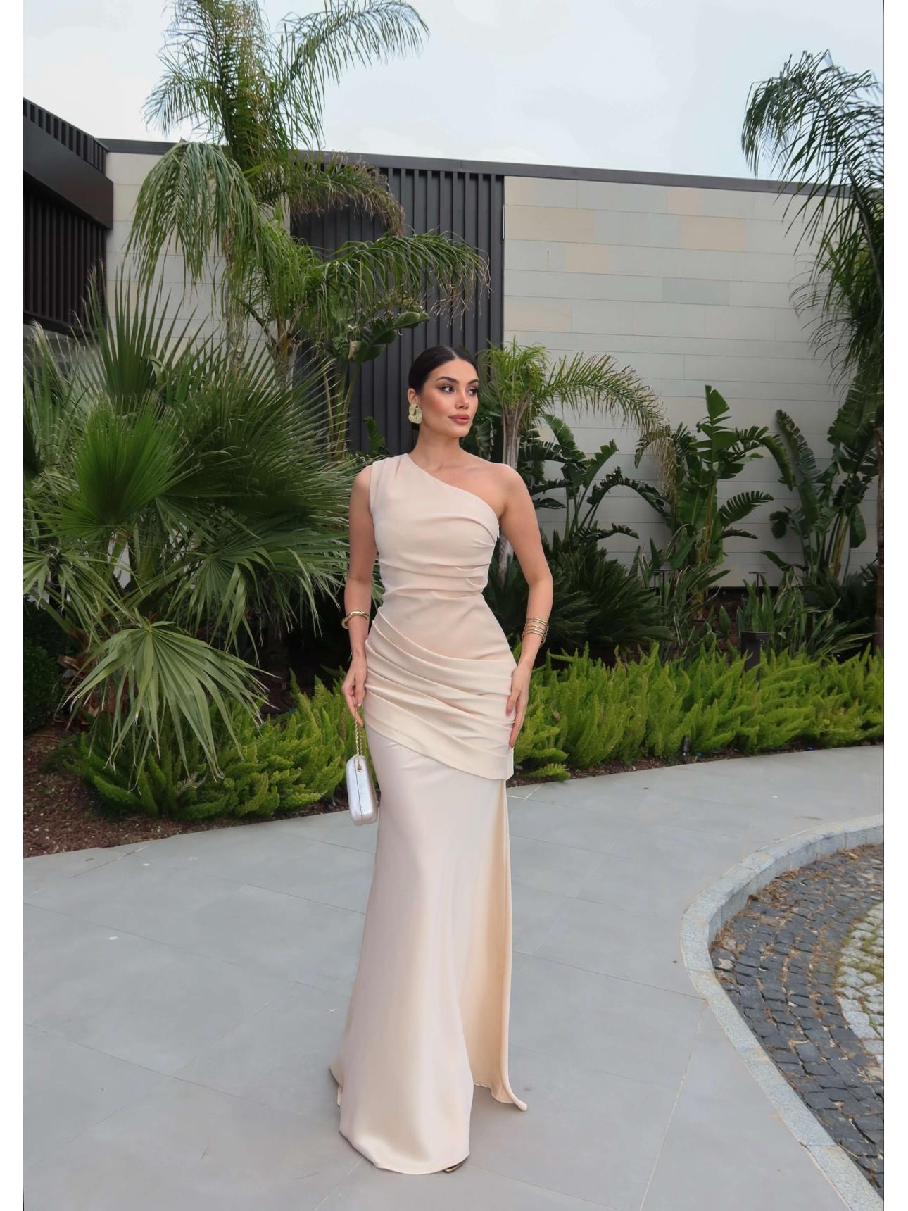 EH Collection Tek Omuz Balık Abiye Elbise