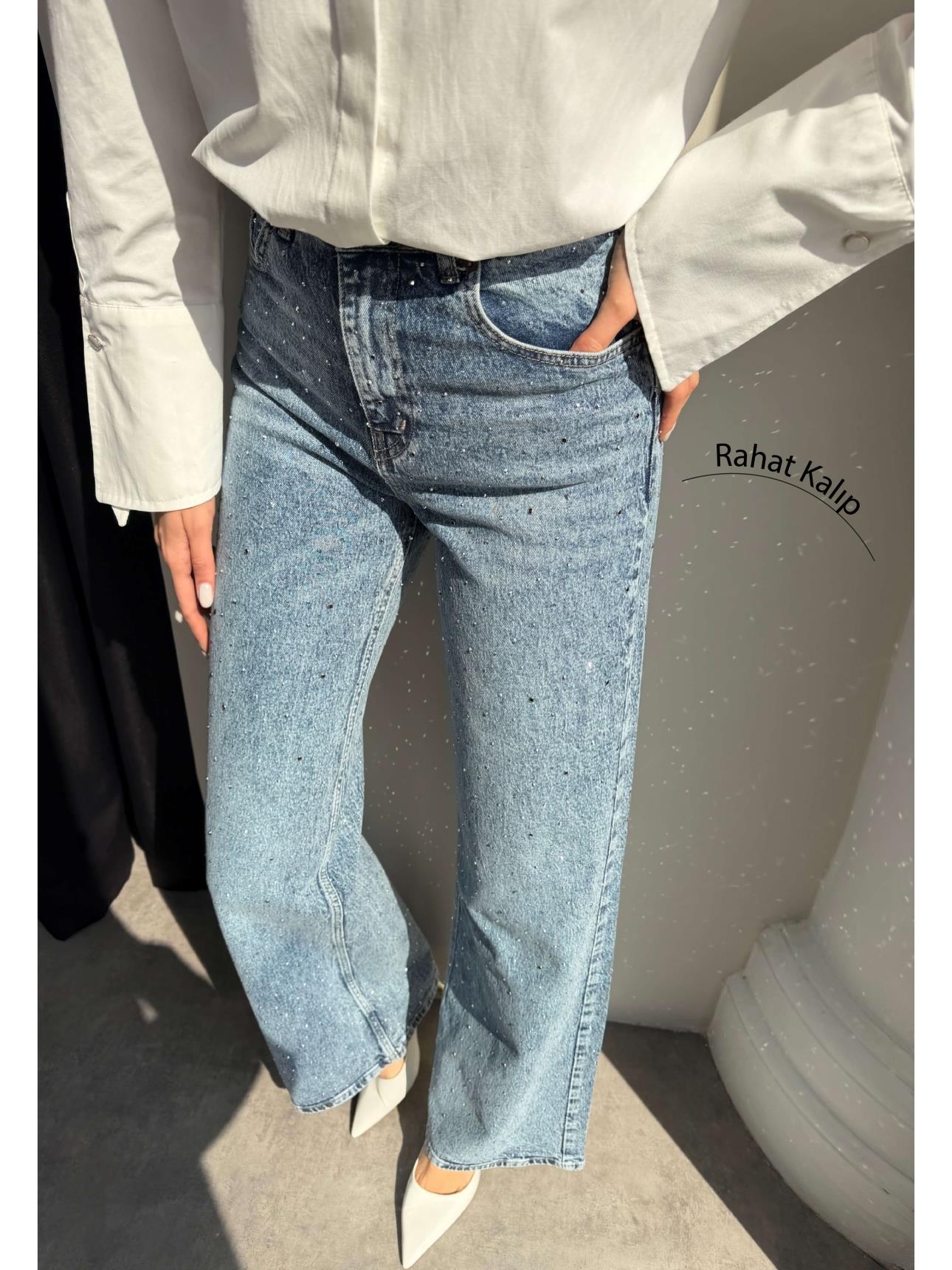 Taşlı Wide Leg Jean