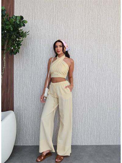 Arkadan Bağlamalı Büzgülü Crop Takım