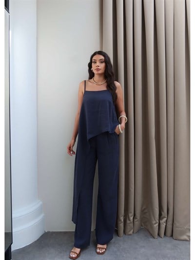 Asimetrik Kesim Bluz Pantolon Takım
