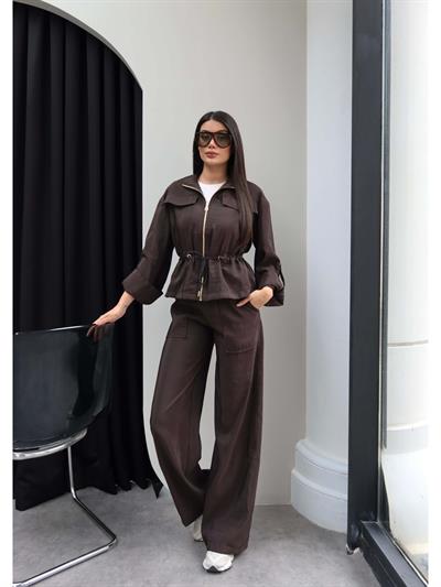 Bel Büzgülü Fermuarlı İkili Takım