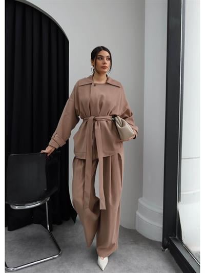 Bel Büzgülü Kuşaklı Trench Takım
