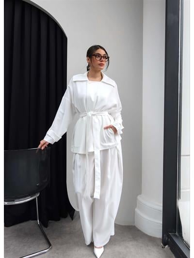 Bel Büzgülü Kuşaklı Trench Takım