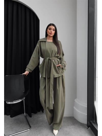 Bel Büzgülü Kuşaklı Trench Takım