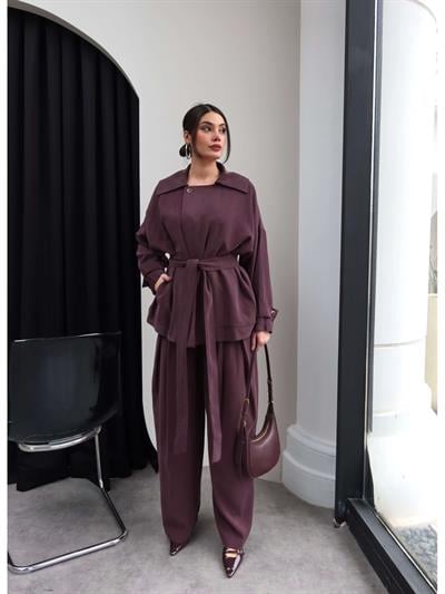 Bel Büzgülü Kuşaklı Trench Takım