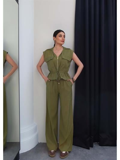 Bel Büzgülü Yelek Pantolon Takım