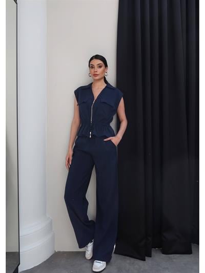 Bel Büzgülü Yelek Pantolon Takım