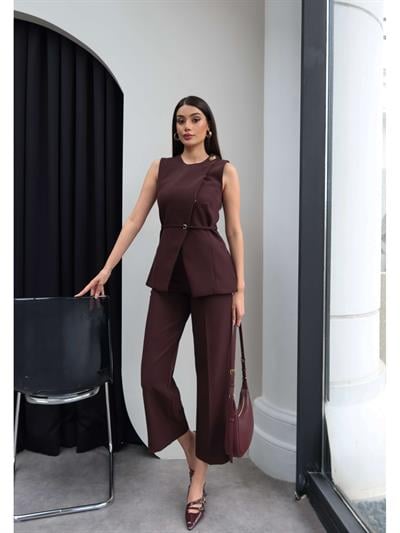 Broşlu Bağcıklı Yelek Pantolon Takım