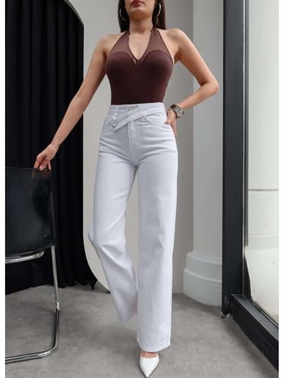 Çapraz Bel Detaylı Wide Leg Jean