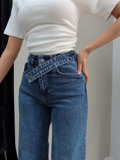 Çapraz Bel Detaylı Wide Leg Jean