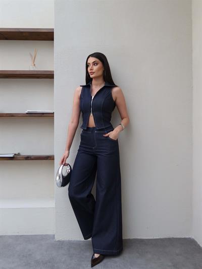 Çift Fermuarlı Yelek Pantolon Takım