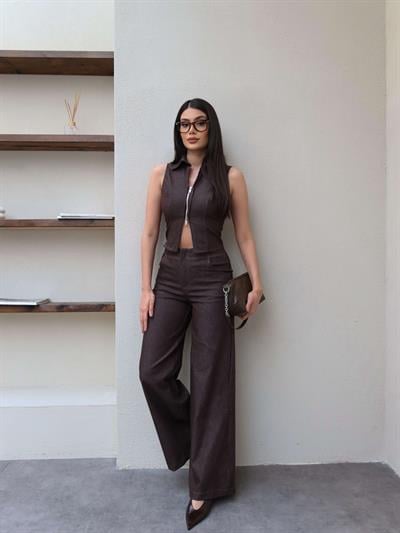 Çift Fermuarlı Yelek Pantolon Takım
