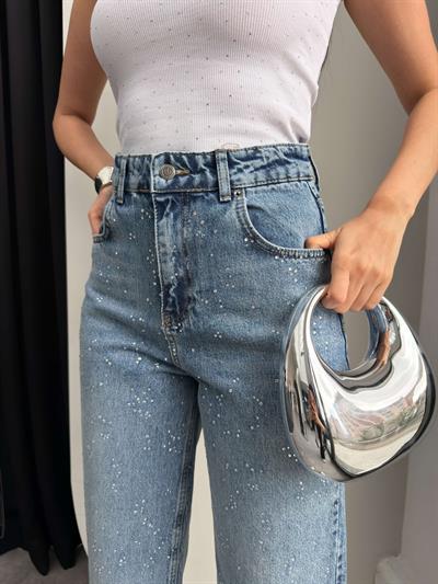 Dağınık Taşlı Boyfriend Jean