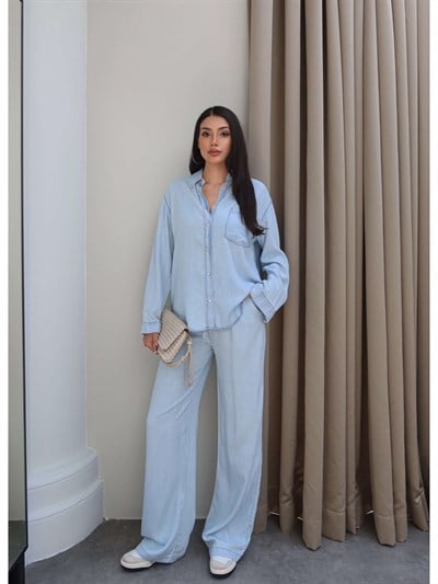 Denim Görünümlü Gömlek Takım