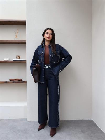 Denim Zımba Detaylı İkili Takım