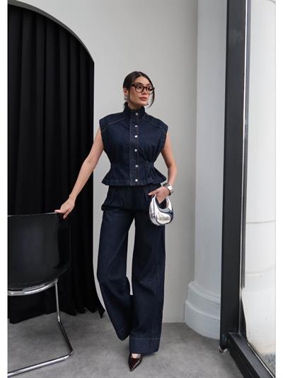 Dik Yaka Çıtçıtlı Yelek Pantolon Takım