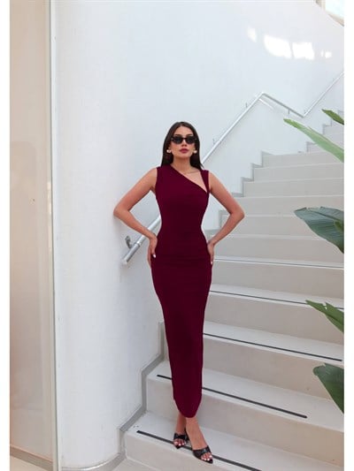 EH Collection Asimetrik Omuz Drapeli Elbise