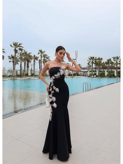 EH Collection Çiçek Aplikeli Balık Abiye Elbise