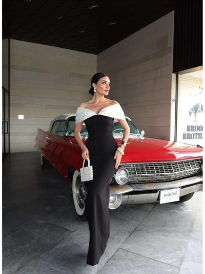 EH Collection Kontrast Saten Yaka Abiye Elbise