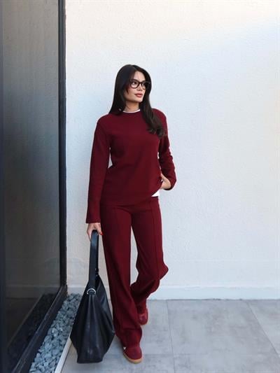 Fitil Desen Dikiş Detay Pantolon Triko Takım
