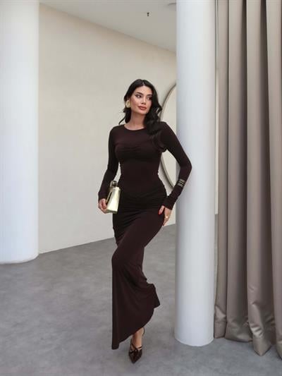 Göğüs Ve Bel Drape Büzgülü Maxi Elbise