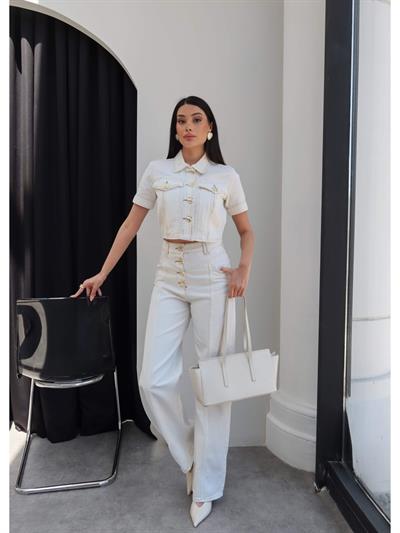 Gold Düğmeli Denim Ceket Pantolon Takım
