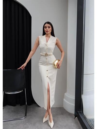 Gold Tokalı Sıfır Kol Elbise