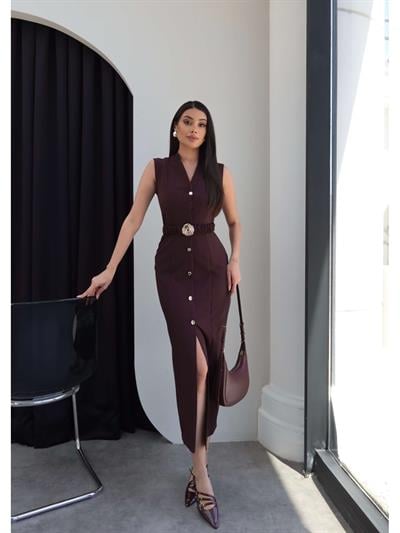 Gold Tokalı Sıfır Kol Elbise