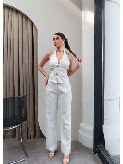 Halter Yaka Gold Aksesuarlı İkili Takım