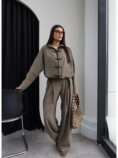 İlmek Düğmeli Yan Cepli İkili Takım