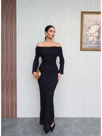 Kayık Yaka Dantelli Elbise