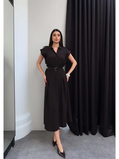 Kemerli Ekoseli Uzun Gömlek Elbise