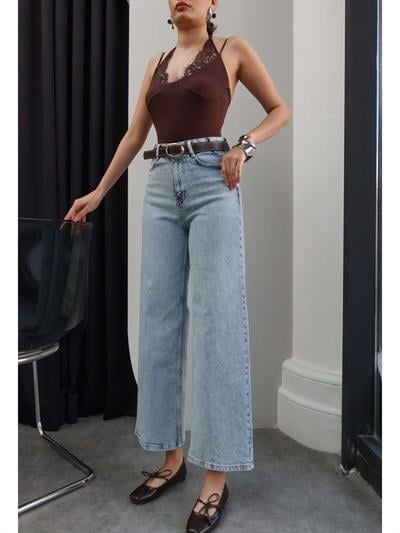 Kemerli Geniş Paça Jean