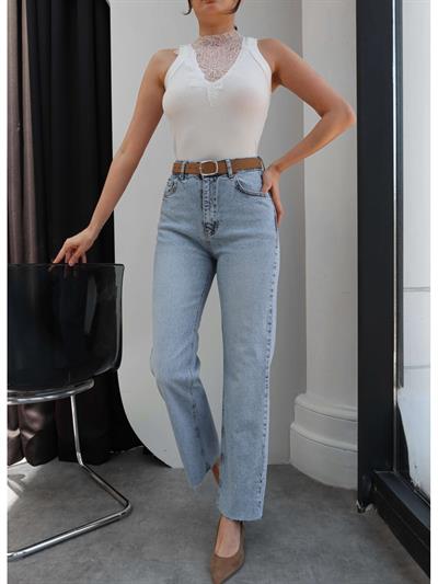 Kemerli Paça Kesik Orj Jean