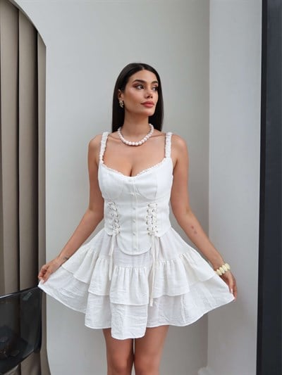 Korse Görünümlü Fırfırlı Mini Elbise