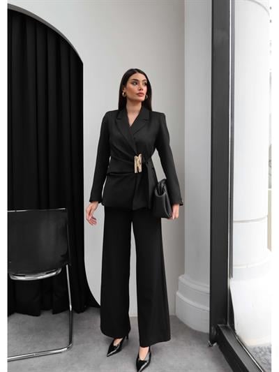 Kruvaze Yaka Gold Aksesuarlı Takım