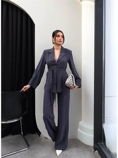 Kuşaklı Blazer Ceket Pantolon Takım