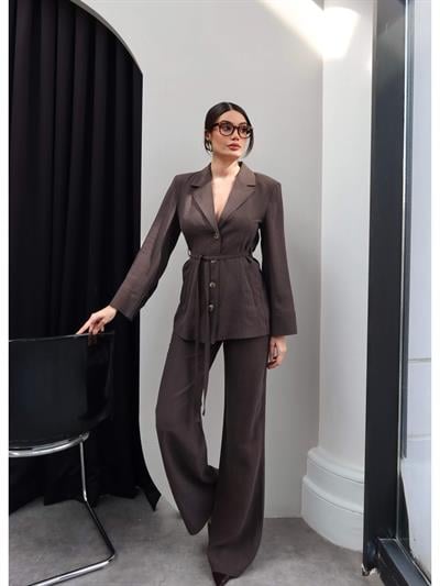 Kuşaklı Blazer Ceket Pantolon Takım