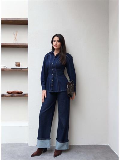Paça Katlı Denim Takım