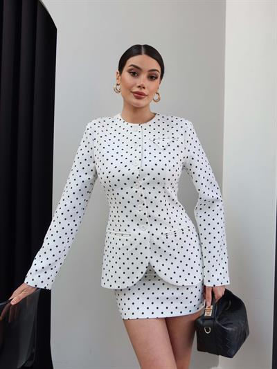 Puantiyeli Ceket Mini Etek Takım
